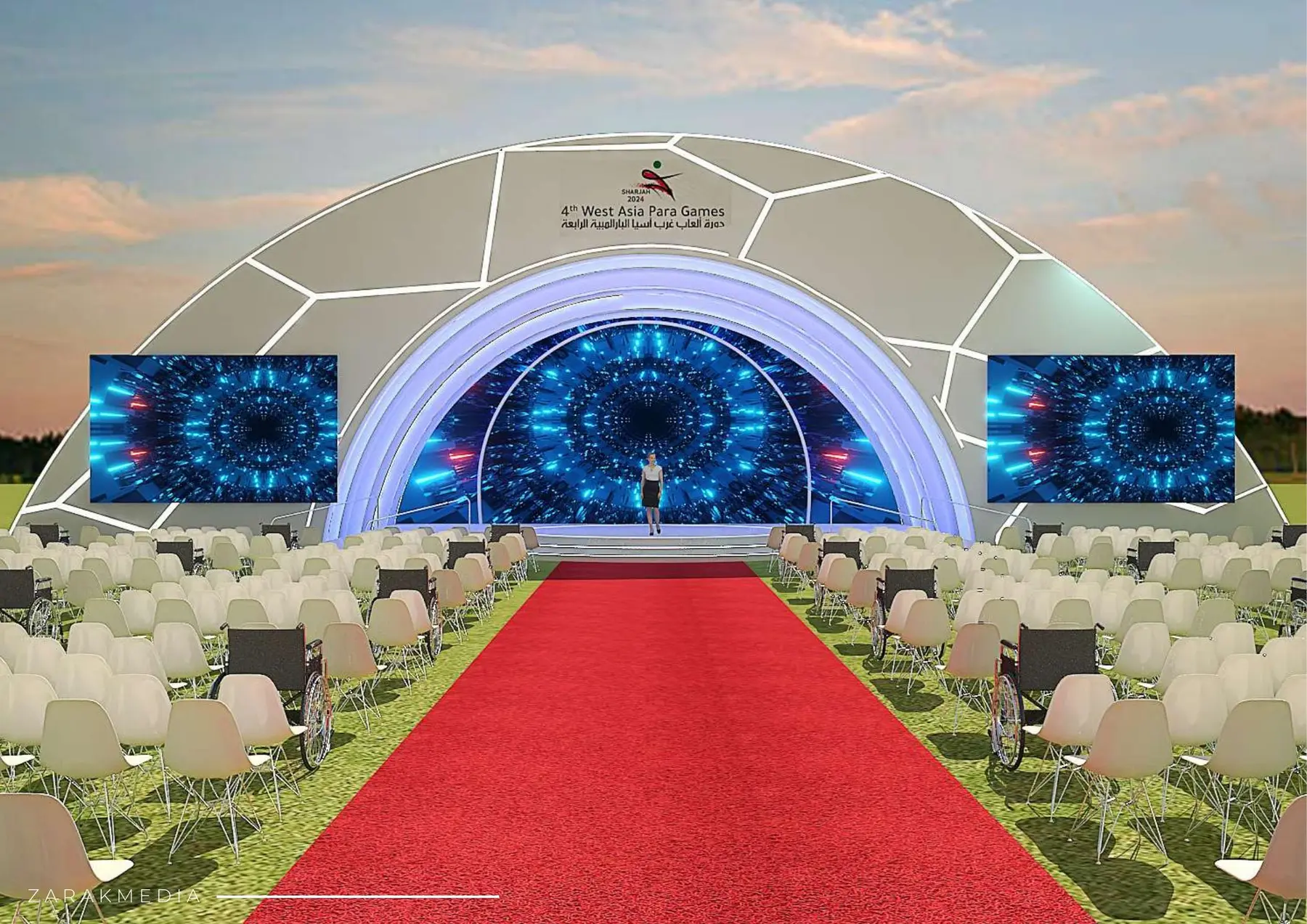 Immersive event dome interior design with LED screens