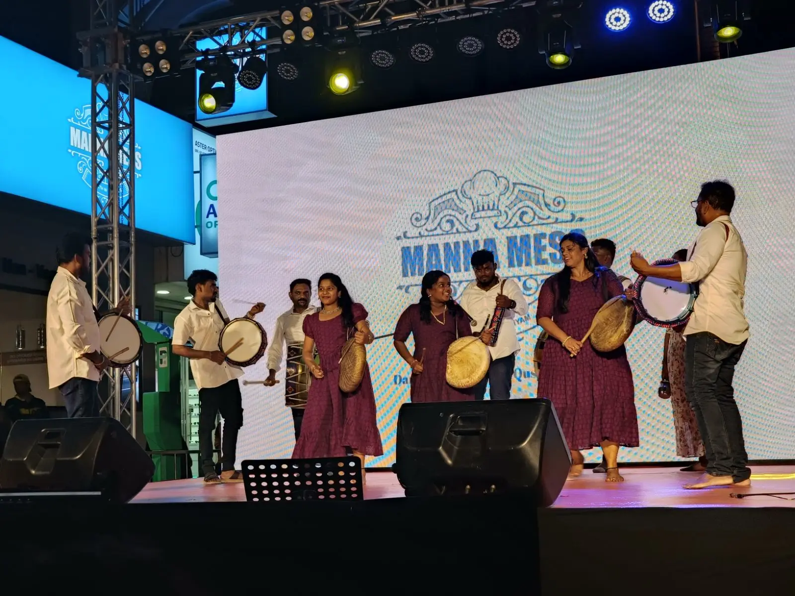 Tamil cultural performers on the Manna Mess roadshow stage