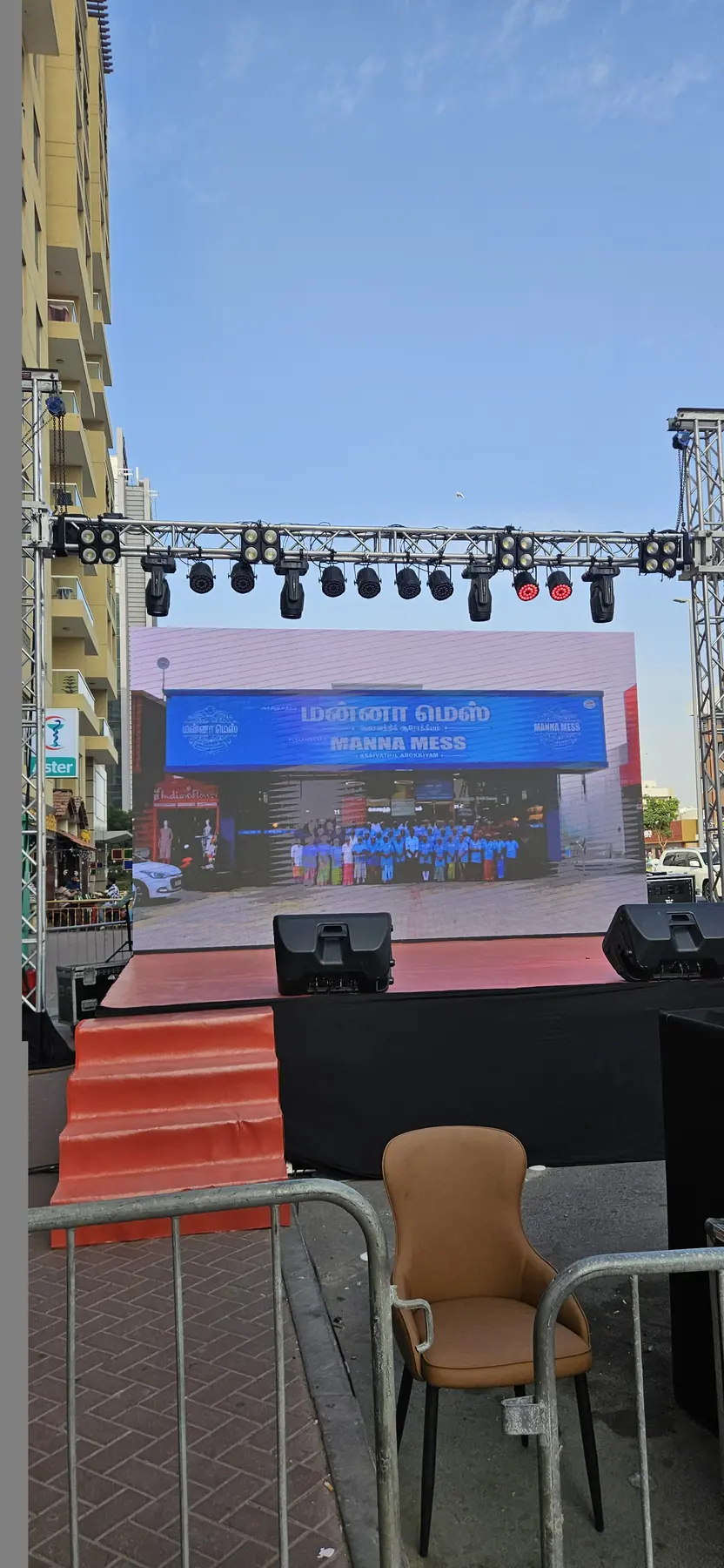 Manna Mess stage, LED screen and audience seating